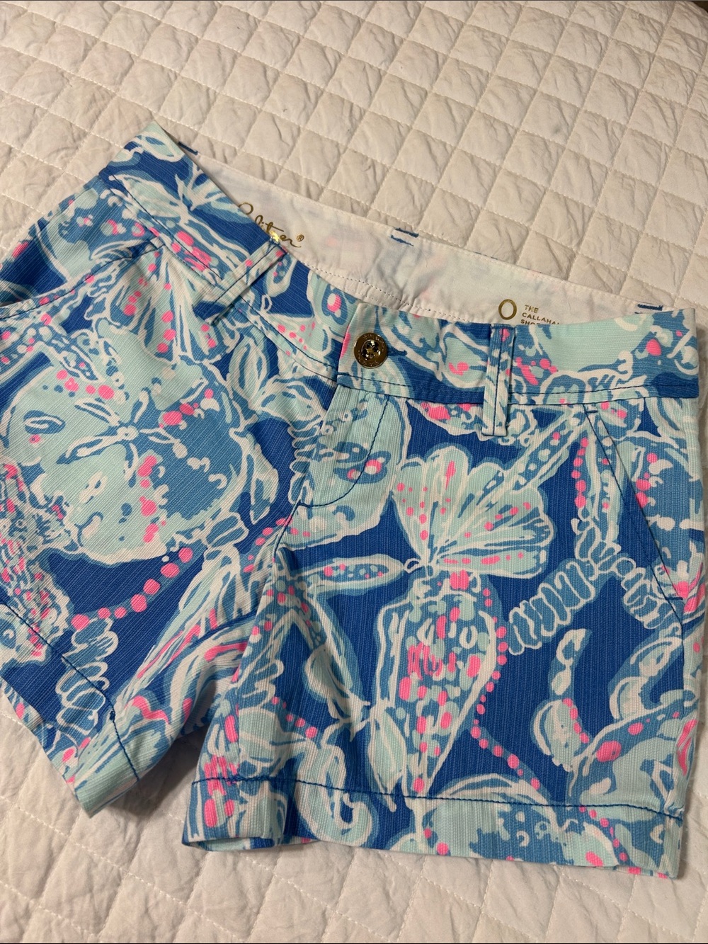 Lilly Pulitzer  Callahan Blue Floral Print Shorts with Pink Detail